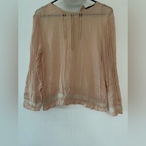 Zara Basic long-sleeved blouse, size small, peach pastel color, with embroidery.